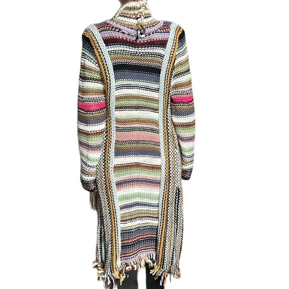T Party Cardigan Duster Women’s Multi Color Knit Fringe Coat of Many Colors S - Picture 1 of 9